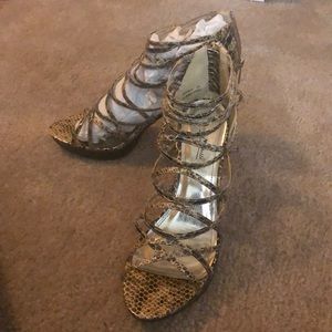 Anne Michelle Snake Print High Heels, Size 10